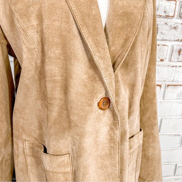 Alfani Neutral Tan Leather Petite Button Closure Long Sleeve Blazer Jacket M - Picture 3 of 9